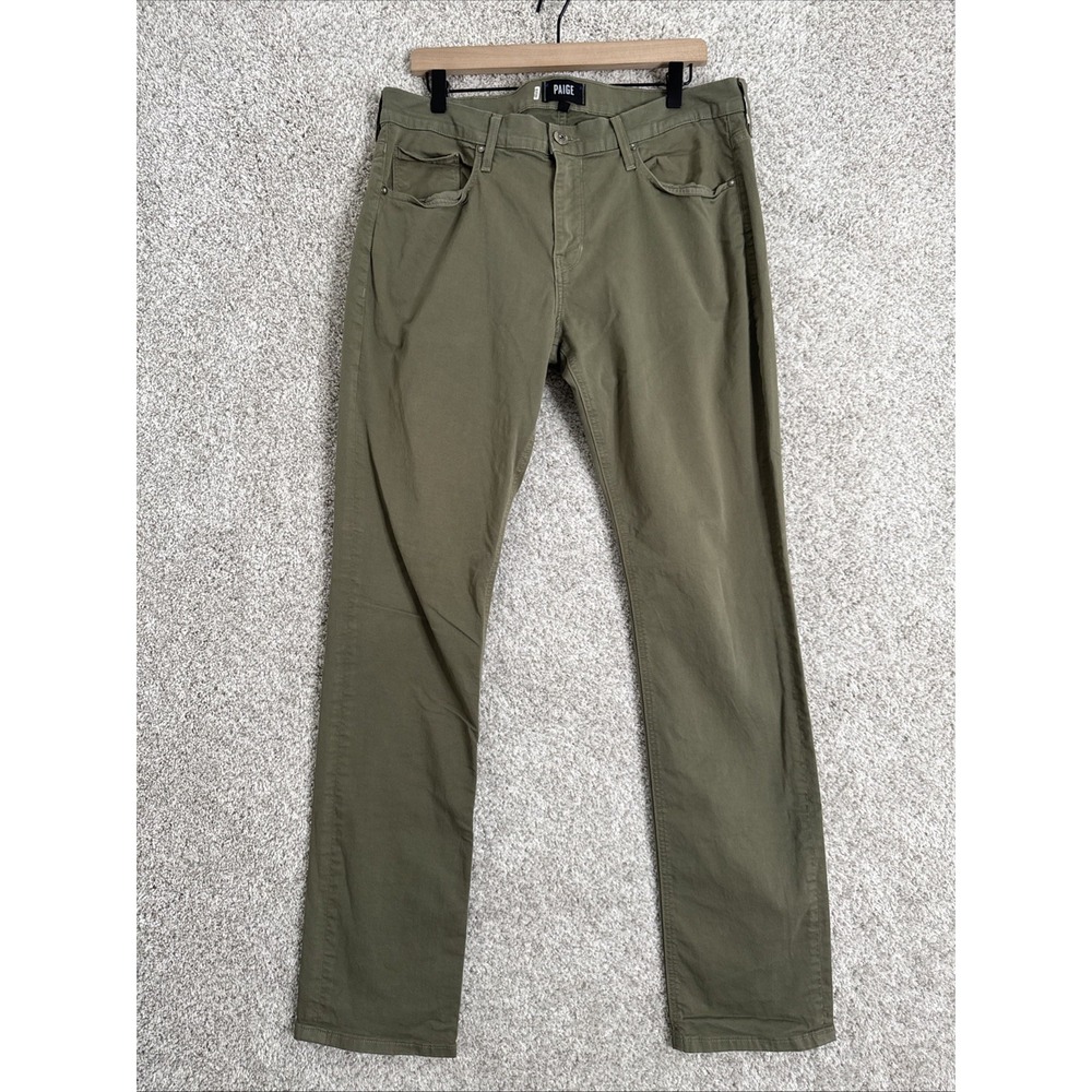 PAIGE Pants Mens 34 Army Green Federal Slim Straight Leg Transcend Stretch